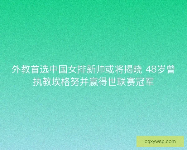 外教首选中国女排新帅或将揭晓 48岁曾执教埃格努并赢得世联赛冠军