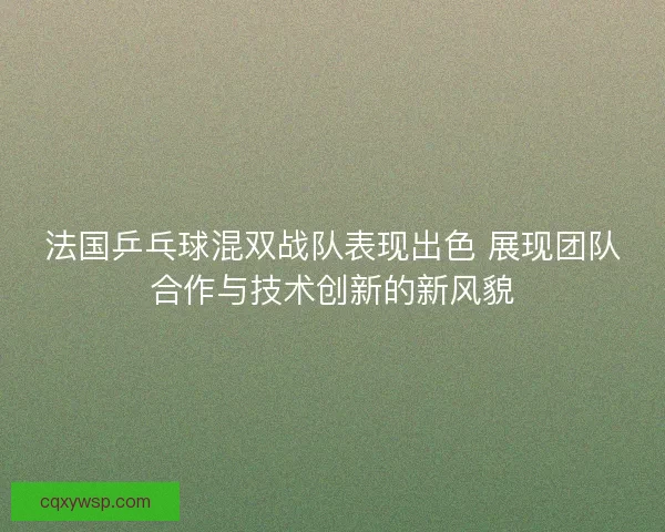 法国乒乓球混双战队表现出色 展现团队合作与技术创新的新风貌