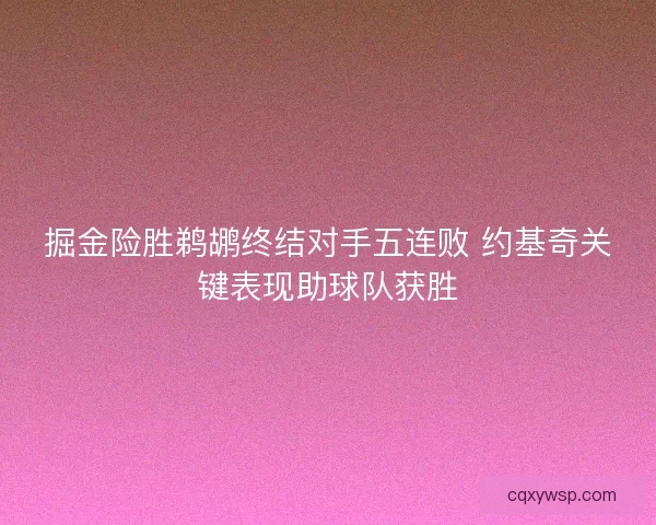 掘金险胜鹈鹕终结对手五连败 约基奇关键表现助球队获胜