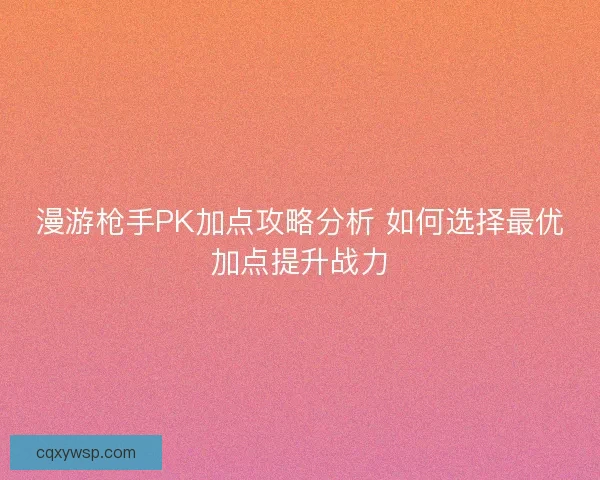 漫游枪手PK加点攻略分析 如何选择最优加点提升战力