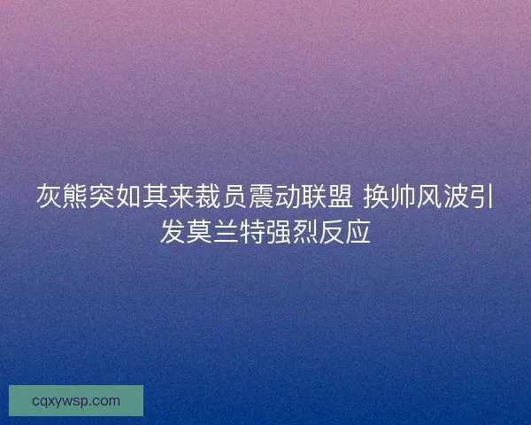 灰熊突如其来裁员震动联盟 换帅风波引发莫兰特强烈反应
