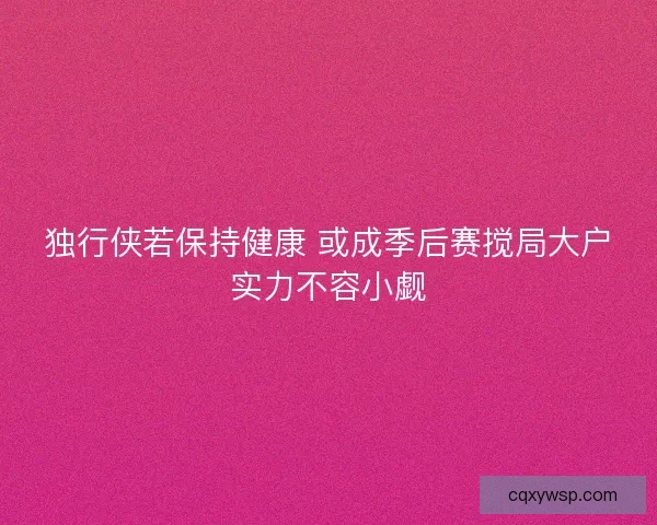 独行侠若保持健康 或成季后赛搅局大户实力不容小觑