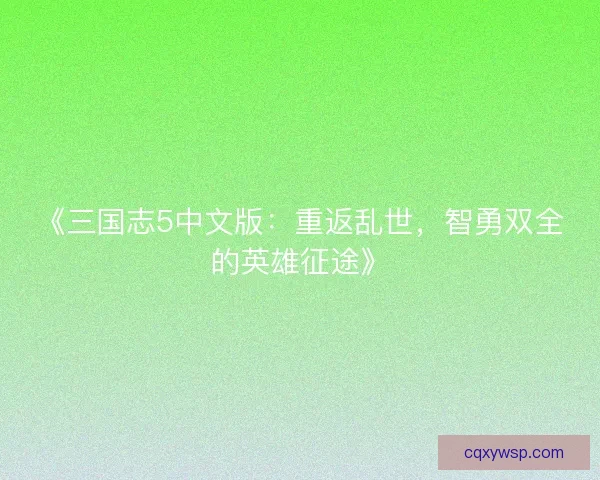 《三国志5中文版：重返乱世，智勇双全的英雄征途》